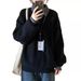 girl Black Loose Sweater For Women 2025 Autumn Winter New Lazy Feel Versatile Korean Style Polo Collar Knitted Thick Top_ecoleips.com