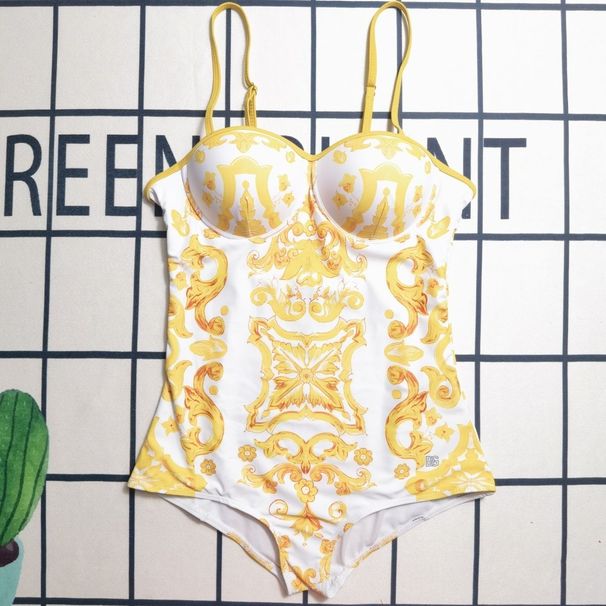European And American Style Retro Push-up One-piece Underwire Printed Swimsuit, Sexy New Model, Not Suitable For Small_ecoleips.com