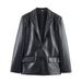 Women's Faux Leather Blazer Jacket - Straight Fit Office & Casual Wear For Fall & Winter_ecoleips.com