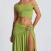 Sexy Off-Shoulder Crop Top & High-Waist Pleated Skirt Set With Metallic Detail – Beach Holiday Two-Piece Outfit For Women_ecoleips.com