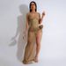 Women's Clothing sexy hot diamond sling jumpsuit with high slit see through mesh dress_ecoleips.com