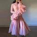 Women's Clothing Ruffled Dress For Women In Summer New Style Fashion High Collar Long Sleeve High Grade Waist Mid Length Skirt_ecoleips.com