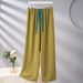Spring Summer Pajamas Pants For Women Belt Loose Wide Leg Pant Lounge Sleepwear Home Trousers Female Night Pantalon Pijama_ecoleips.com