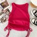 Women's Clothing Ins Sexy All Match Round Neck Slim Fit Pleated Drawstring Short Navel Exposed Camisole Top_ecoleips.com