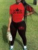 Women's Casual Loose And Fashionable QUEEN Letter Pattern Printed Loose T-shirt+cropped Pants Two-piece Set Home Sportswear Daily Wear-273_ecoleips.com