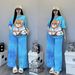 Women's Clothing Tie Dye Fashion Set Summer Casual Two Piece Outfit With Cartoon Bear Print Short Sleeved Top And Loose Wide Leg Pants_ecoleips.com