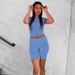 Women's Casual Short Sleeve Top + Roll-Up Shorts Set – Trendy Two-Piece Outfit (Black/Light Gray/Blue/Pink, S-Xl)_ecoleips.com