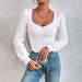Voya Women's V-neck Bubble Sleeve Slim Fit Fashionable Versatile Women's T-shirt Long Sleeved Lace French Top_ecoleips.com