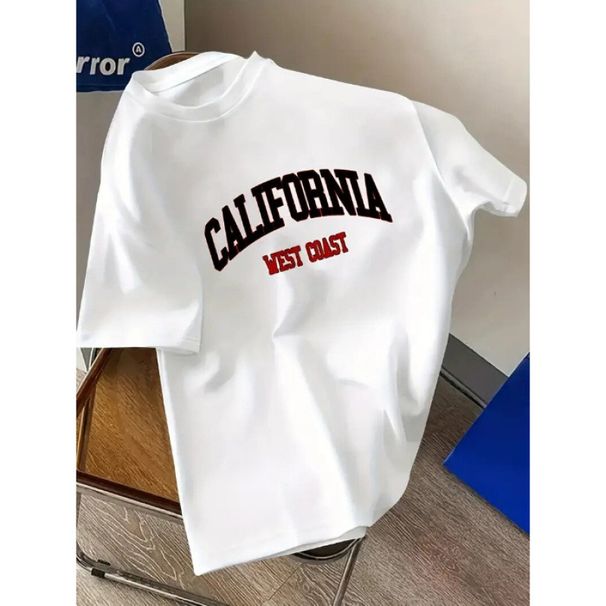 200g Three-Book Needle 100% Cotton American Retro Trendy Brand Printed White Short Sleeve T-Shirt Summer Loose New Style_ecoleips.com