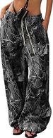 K American Style Youth Women's Fashion Leisure Elastic Waist Camouflage Printed Slim-fit Wide-leg Floor-length Trousers. No Accessories_ecoleips.com