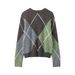 Casual Versatile Round Neck Rhombus Knitted Sweater_ecoleips.com