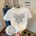 Women's round Neck Short Sleeve T-Shirt Rhinestone Bow Detail Summer Top_ecoleips.com