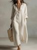 Women's Solid Color Lapel Long Sleeve Shirt Dress Cotton Linen Spring/Summer Lazy Style Fashion_ecoleips.com