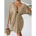 European And American Style Solid Color Beach Cover Up Women's Vacation Sun Protection With Circular V Neck Batwing Sleeves_ecoleips.com