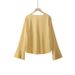 Plus Size Women's Spring Temperament Long Sleeve French V-Neck Satin Top Solid Color Shirt T-Shirt_ecoleips.com