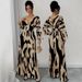 Women's Stylish Jumpsuit With Random Black-Brown Pattern – Flowy Wide-Leg Design & Ruching Detail For Casual Chic_ecoleips.com