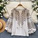 Women's Ethnic Style Embroidered Shirt Summer Long Sleeve Loose Fitting Tassel Tie Lantern Sleeve Heavy Duty Design Top For Commuting_ecoleips.com