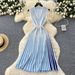 Women's European And American High-End Sleeveless Knitted Striped Dress Summer Diagonal Collar Belt Light Mature Lady Temperament Long Skirt_ecoleips.com