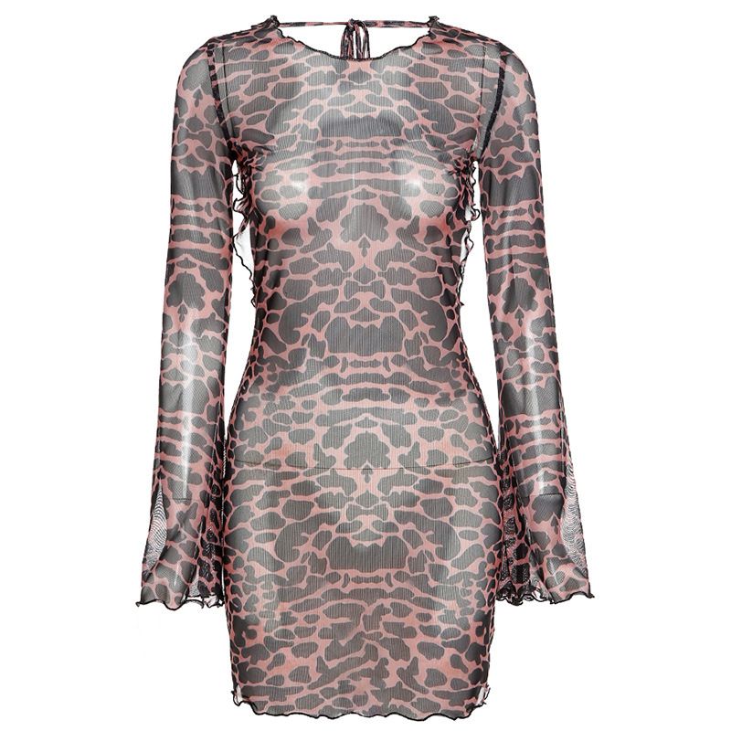 2021 Spring New Women's Fashion Halter Neck Flared Sleeve Sexy Backless Slim Fit Bodycon Dress_ecoleips.com