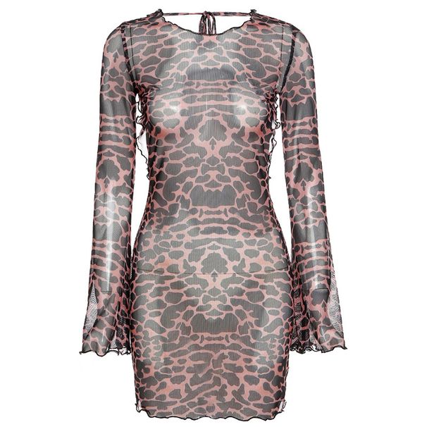 2021 Spring New Women's Fashion Halter Neck Flared Sleeve Sexy Backless Slim Fit Bodycon Dress_ecoleips.com