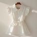 Women's Clothing Super Beautiful Unique Small Shirt Lady Temperament Beautiful Fairy Small Flying Sleeves Top Waist White Shirt Summer_ecoleips.com