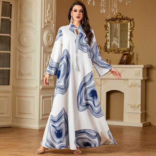 42582025 New Women's Clothing Printed Long Robe Muslim Dress_ecoleips.com