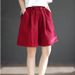 Women's Clothing Pure Cotton Six Color Shorts Large Size Loose Summer Retro Solid Color Wide Leg Overalls Elastic Versatile Shorts_ecoleips.com