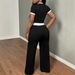 Women's Color Block Two Piece Set Black And White Fitted Top Loose Pants Hot Seller_ecoleips.com