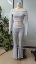Off-Shoulder Long Sleeve Crop Top & High-Waisted Pants Set – Women's Bodycon Two-Piece Outfit (Summer Streetwear Essentials In Black/Gray/Navy)_ecoleips.com