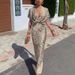 Voya Women's 2026 Spring New Style Sexy And Elegant Printed V-neck Waist Short Sleeved Dress With Noble Charm_ecoleips.com