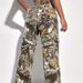 Women's Printed Cargo Jeans - High-Waisted Straight-Leg Denim Pants With Artistic Floral Design (XS-2XL, Unique Woodland Print)_ecoleips.com