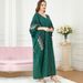 Modest Luxury Abaya Dress Gold Embroidery & Batwing Sleeves (Breathable Polyester, Versatile One-Size Flow For Prayer & Evening Gatherings)_ecoleips.com