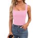 Women's Clothing Camisole Vests Sleeveless Off Shoulder Square Neck Threaded Shoulder Strap Tops_ecoleips.com