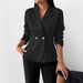 Women's Autumn/Winter Faux Pocket Two Button Solid Color Suit Lapel Lightweight Coat Elegant England Style Outerwear_ecoleips.com