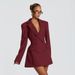 European And American Autumn Winter New Women's Fashion Solid Color Deep V-Neck Waist-Cinching Pocket Women's Quality Suit Dress
_ecoleips.com