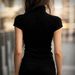 2026 Women's High Neck Slim Fit Elastic Zipper Collar Base Short Sleeve Top/T Shirt_ecoleips.com