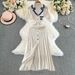 YuooMuoo Women Dress 2024 New Arrival Women Knitted Maxi Dress Elegant Notched Embroidery Long Shirt Dress Lady Sweater Vestidos_ecoleips.com