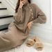 Elegant French-Inspired Long Knit Sweater Women's High Neck Tunic Coatigan Winter Layering Staple In Cashmere-Like Acrylic Blend (Khaki/Black/Beige)_ecoleips.com