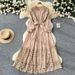Vintage Lace Dress A-Line Knee-Length Bow Tie Waist Long Sleeves Polyester Blend Women's Clothing/Dress One Size 9 Colors_ecoleips.com