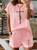 Women’s 2 Piece Outfit Set – Oversized Graphic T-Shirt And Biker Shorts Matching Set, Casual Summer Lounge Tracksuit For Daily Wear-305_ecoleips.com