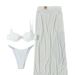 Women's Slim Fit Solid Color Bikini Two Piece Swimsuit With Straps Sexy Beach Skirt Three Piece Set_ecoleips.com