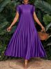 Elegant Plus Size Dress, Women's Long Dress With Pleated Short Sleeves, Bridesmaid Dress, Loose Fit, Casual, Elegant Party Dress, Spring/Summer Attire_ecoleips.com