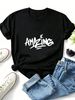 Women Graffiti AMAZING Letter Graphic T Shirt Round Neck Short Sleeve Loose Casual Streetwear Summer Tops_ecoleips.com