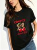 Women Crew Neck Short Sleeve T Shirt Cherry Sweet Girl Leopard Bow Graphic Tee Retro Cute Casual Loose Summer Streetwear Tops_ecoleips.com