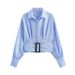 Women's Versatile Striped Lapel Shirt Long Sleeved Single Breasted Belt Embellishment New Style Clothing Wholesale 2025_ecoleips.com
