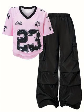 plus Size Women's Casual Two Piece Set Printed T-Shirt with Contrasting Shoulder Design Summer Regular Thickness_ecoleips.com