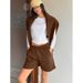 Women's Sporty Hoodie Set With Thick American Retro Style, Versatile Long-Sleeved Polo Collar Top And Shorts Two-Piece_ecoleips.com