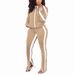 Women's Autumn/Winter Two Piece Set Off-Shoulder Zipper Sweatshirt & Slit Pants Exclusive_ecoleips.com