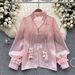 French Court Style High-End Mesh Blouse for Women with Satin Design Ribbon Long Sleeves Unique And Beautiful Autumn Top_ecoleips.com