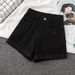 white trendy distred denim shorts for women high waisted slimming aline frayed wide leg hot pants summer 2025_ecoleips.com